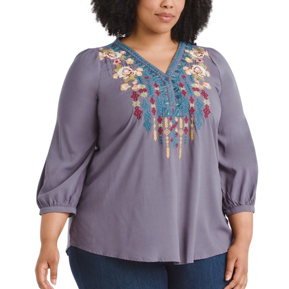 Andree Tops - Andree by Unit Embellished V-Neck Gray Top